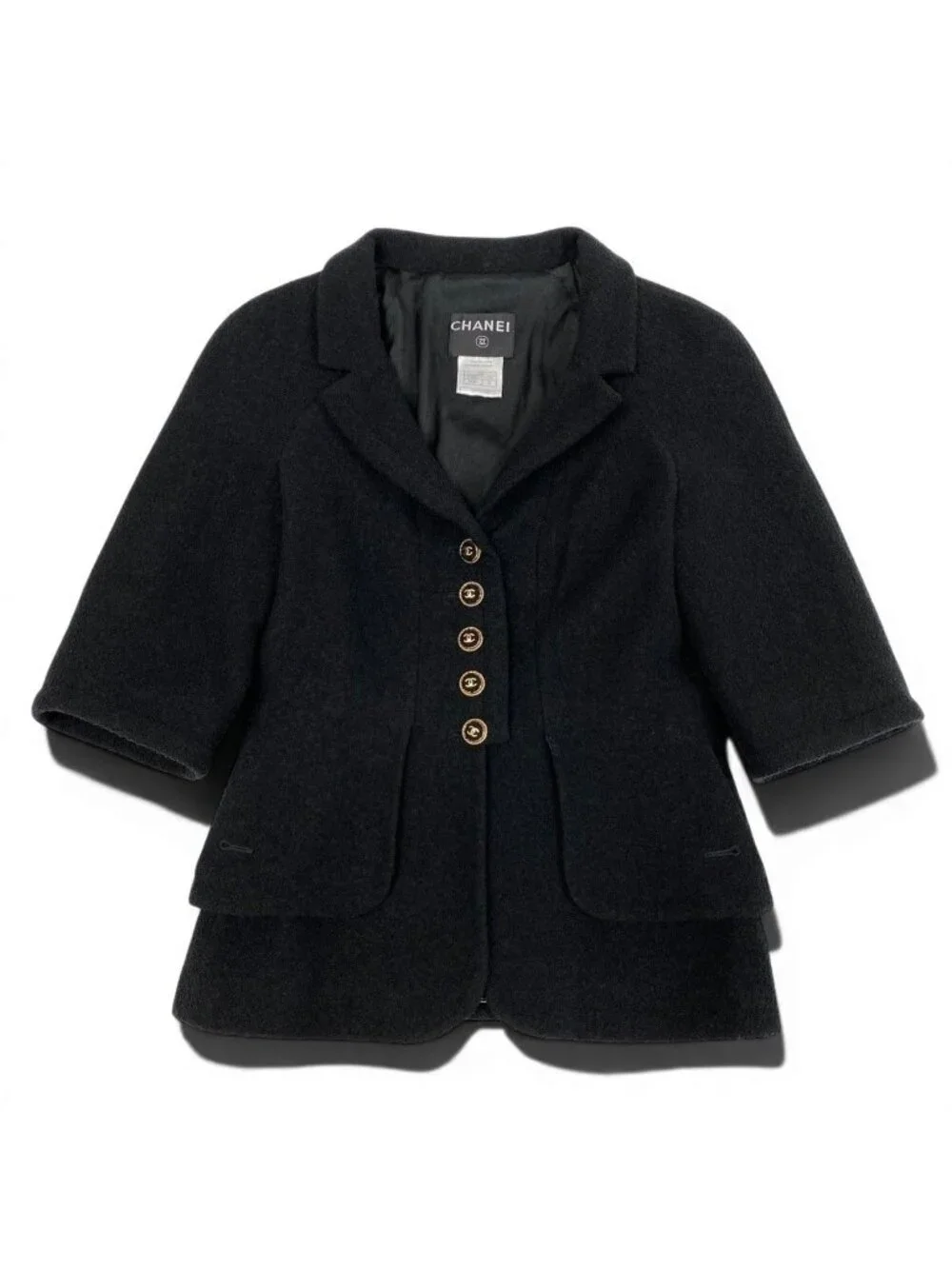 Chanel Cropped Tweed Jacket CC Logo 38 Black